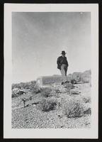 Hazel Denton's father walking through a desert landscape: photographic print