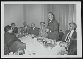 Secretary of Education Terrel Bell, Senate Education Appropriation Committee staff director Harley Dirks, Senator Howard W. Cannon, and United States Representative James David Santini meet to discuss funding of Nevada education programs: photographic print