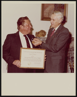 Jim Beggs, National Aeronautics and Space Administration (NASA), presents Distinguished Public Service Medal to Howard Cannon: color photographs
