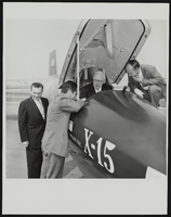 Howard Cannon and others examining an X-15 aircraft at Air Force Ballistic Missile Headquarters: photographic print