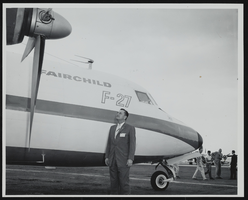 Howard Cannon inspects an F-27 Fairchild aircraft at the World Congress of Flight, Las Vegas, Nevada: photographic print