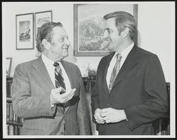 Howard Cannon and Vice-President Walter Mondale discuss the Universal Voter Registration Act: photographic print