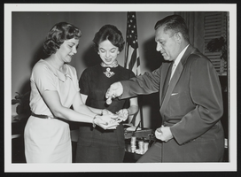 Cannon with two office assistants, Barbara Van Nostrand and Judy Sedor: photographic print