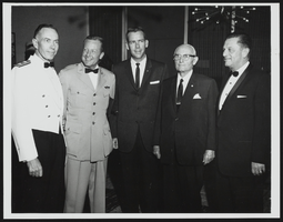 Howard Cannon with Captain G. Allan Hancock, Major General Joseph Preston, and two unidentified men: photographic print
