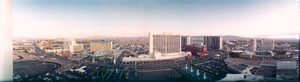 View of Las Vegas Boulevard looking east from Caesars Palace, daytime, Las Vegas, Nevada: panoramic photograph