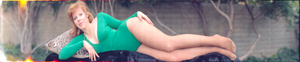 Woman posed in backyard identified as "Kim", Las Vegas, Nevada: panoramic photograph