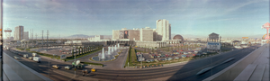 Frank Sinatra's anniversary banner hanging at Caesars Palace, Las Vegas, Nevada: panoramic photograph
