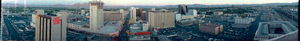 View of Fremont Street from roof of the Plaza Hotel &amp; Casino taken for city's Diamond Jubilee, Las Vegas, Nevada: panoramic photograph