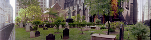 Trinity Church and lower Manhattan from Financial District, New York City, New York: panoramic photograph
