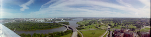 Aerial view of United States Marine Corps War Memorial (Iwo Jima Memorial) and Potomac River, Arlington, Virginia: panoramic photograph