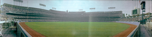 Dodgers vs. Yankees World Series baseball game at Dodger Stadium, Los Angeles, California: panoramic photograph