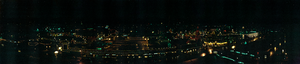 Country Club and Hallmark Plaza at night, Kansas City, Missouri: panoramic photograph
