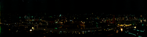 Country Club and Hallmark Plaza at night, Kansas City, Missouri: panoramic photograph