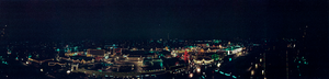 Country Club and Hallmark Plaza at night, Kansas City, Missouri: panoramic photograph