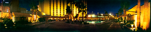 Golden Nugget pool area at night, Las Vegas, Nevada: panoramic photograph
