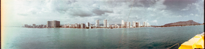 Waikiki Beach from a catamaran, Honolulu, Hawaii: panoramic photograph