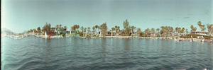 Hobie cats and sailboats on Lake Havasu, Arizona: panoramic photograph