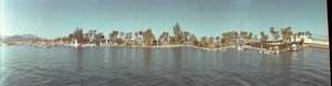 Hobie cats and sailboats on Lake Havasu, Arizona: panoramic photograph