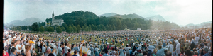 Pope John Paul II at Sanctuaires Notre-Dame de Lourdes, France: panoramic photograph