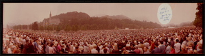 Pope John Paul II at Sanctuaires Notre-Dame de Lourdes, France commemorative print mock-up: panoramic photograph
