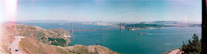View of San Francisco from Golden Gate Bridge Vista Point, Sausalito, California: panoramic photograph