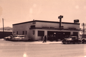 Carl's Cafe flag mount and channel letters, Elko, Nevada: photographic print