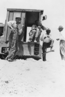 Clay crew and equipment used to mine clay from the Bell Pit, Ash Meadows, Nevada: photographic print