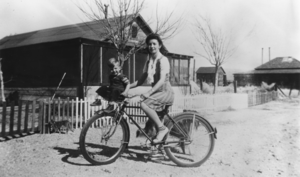Chloe Lisle and her son Jimmy Lisle on Montgomery Street, Beatty, Nevada: photographic print