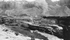 Negative: Tonopah and Tidewater Railroad as it crossed the Amargosa River, Nevada: photographic print