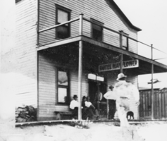 People at the Mayflower Hotel, Main Street, Beatty: photographic print