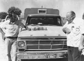 Tim Hafen and Wayne Kirch (identified from left to right), who was active and the Commissioner in Nevada Fish and Game affairs : photographic print