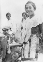 Mayme Hooper, Fred Williams, and Norma Hicks smiling: photographic print