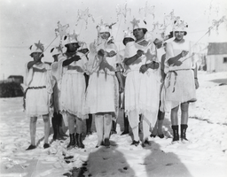 Actors in a school play in costume: photographic print
