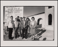 LULAC Council #11081 members standing at the site of the future LULAC Multi-Purpose Bilingual Senior Center: black-and-white photographs