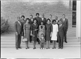 Set of photographs of alumni group outside of the Las Vegas Convention Center
