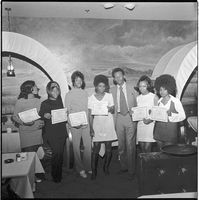 Set of photographs including C.E.P. graduating class, dealers class graduation, Charles Smith at Showboat (luncheon), and graduates with Leon Smith at Frontier