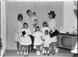 Set of photographs including Easter fashions, families, and a hat show