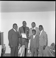 Set of photographs including car lot at Golden West, Boy Scouts at AME, Sandra Blake, Florence Giving's children, Bernie Williams' son, and Anniversary for Brother Wimberly