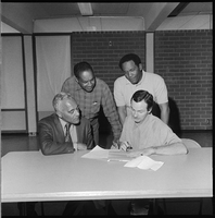 Set of photographs including Kathy and Doc Broder [?] at Doolittle, Recreation Association at Doolittle, National Evangelical Conference at Fresno, California, and test shots