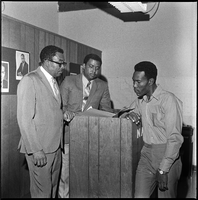 Set of photographs including C.E.P. Learning Center open house, Senator Cannon campaign at Aaron Williams, Andrew Jackson, Foster Johnson, Penguin Club grand opening, Joe & Love KVOV, and Voters League Office, 1970
