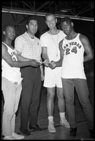 Set of photographs including Voter's League meeting, NYC Girl, Sonny Liston, Jo Mackey's operation pickup, John West donation to LVHS basketball team, and Doolittle playschool picnic trip: image 001