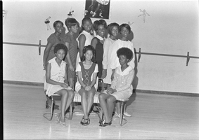 Set of photographs including debutante practice, Bishop Webb's appreciation, class at Highland School, and Reverend Thompson's church: image 001