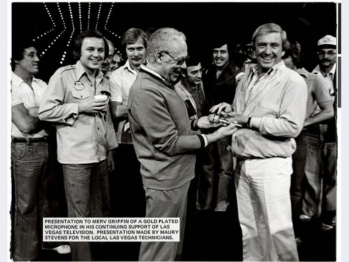 Presentation to Merv Griffin of a gold plated microphone in his continuing support of Las Vegas