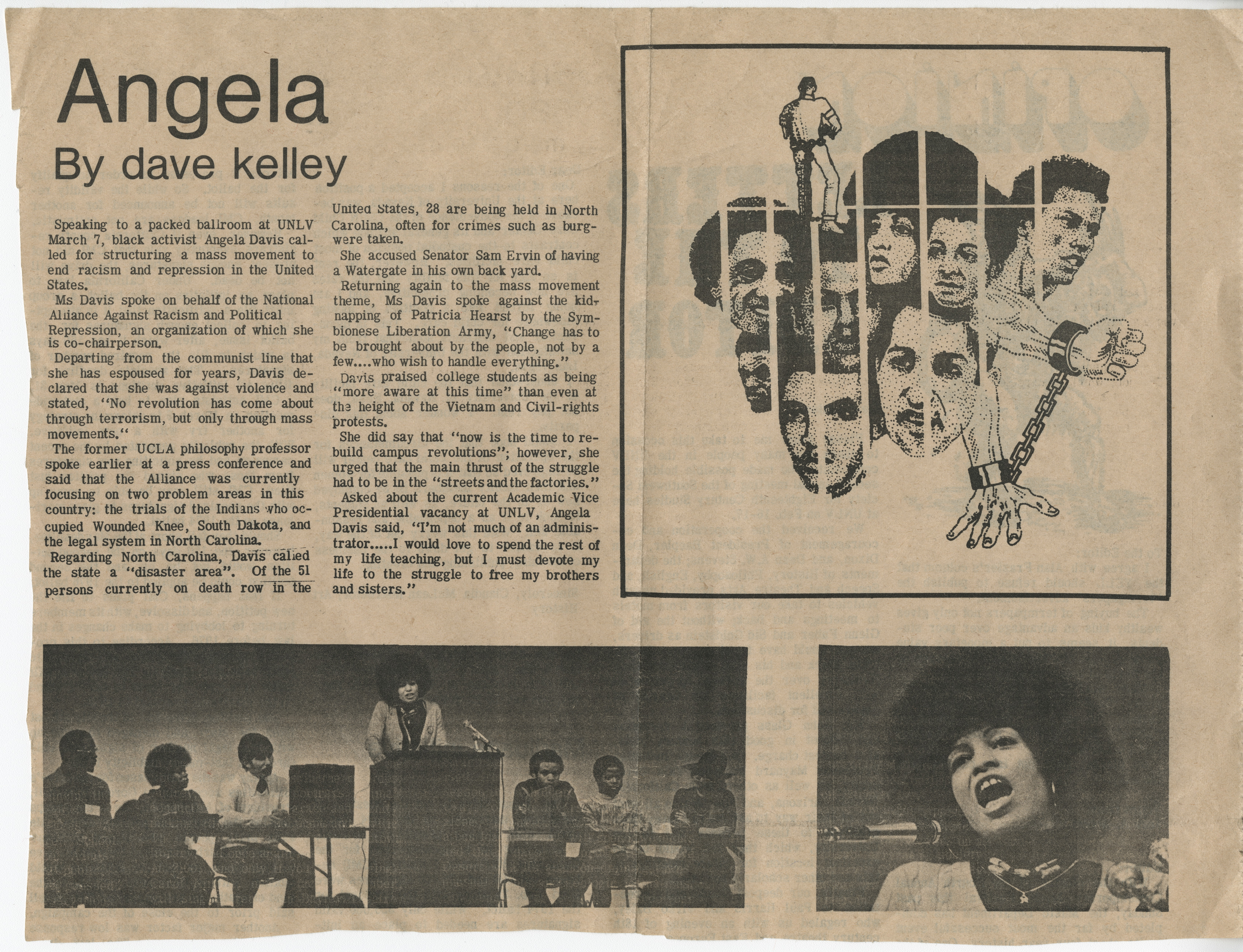 Newspaper clipping, Angela, The Rebel Yell, March 13, 1974
