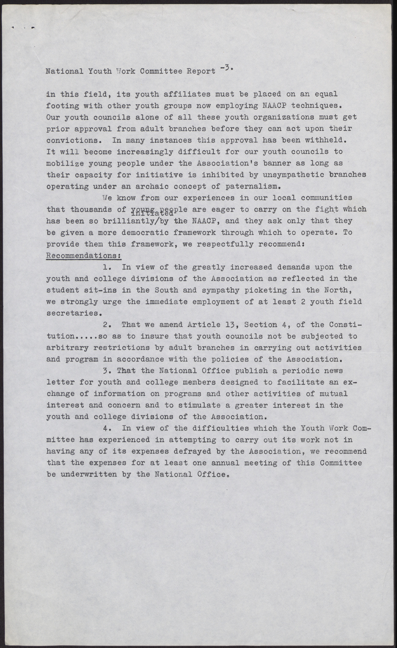Report of the National Youth Work Committee (3 pages), June 21-26, 1960, page 3