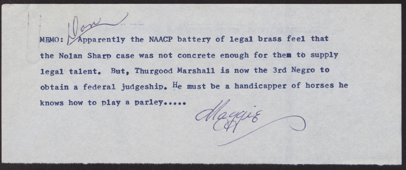 Memo to Donald Clark from Maggie Thurnblad, no date