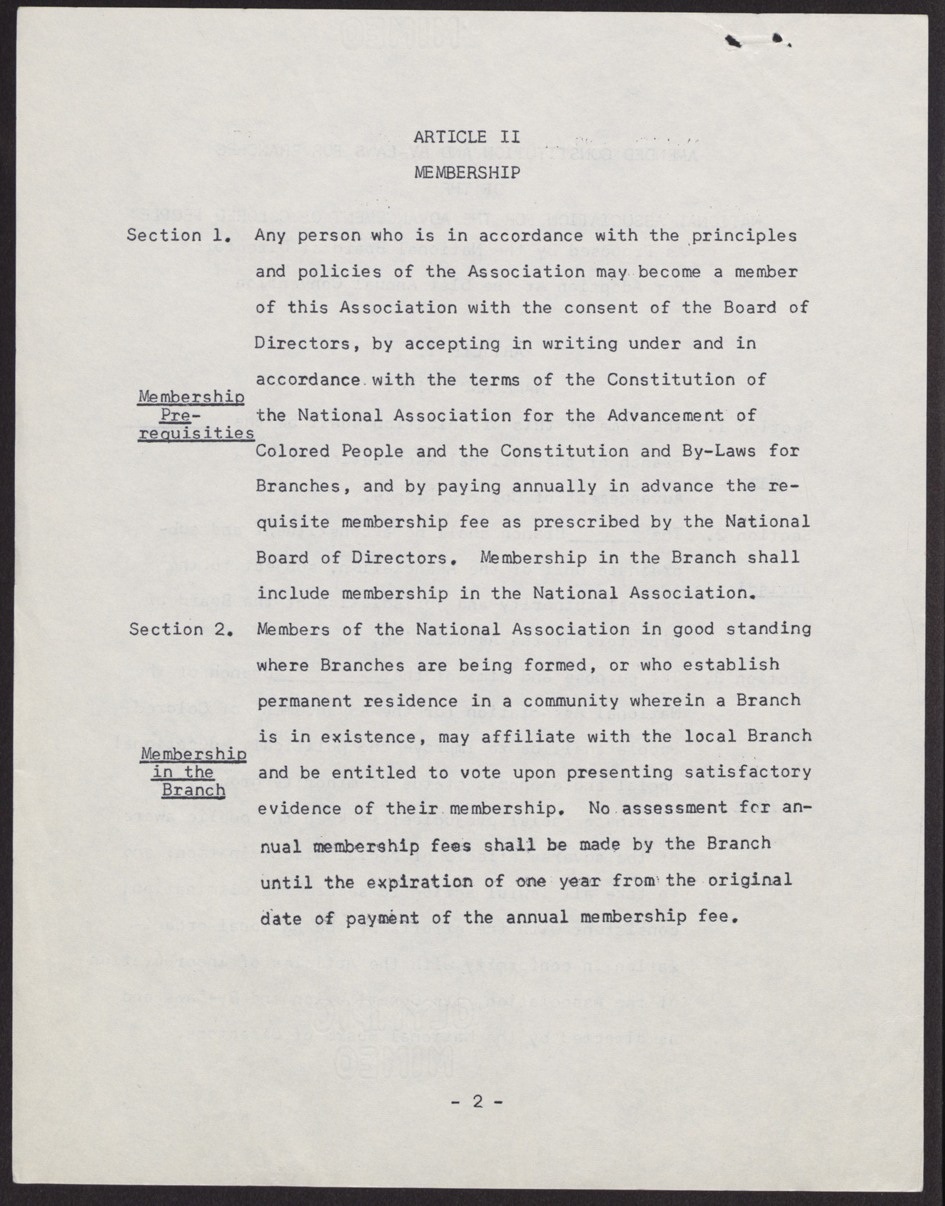 Amended Constitution and By-laws for branches of the NAACP (36 pages), no date, page 2