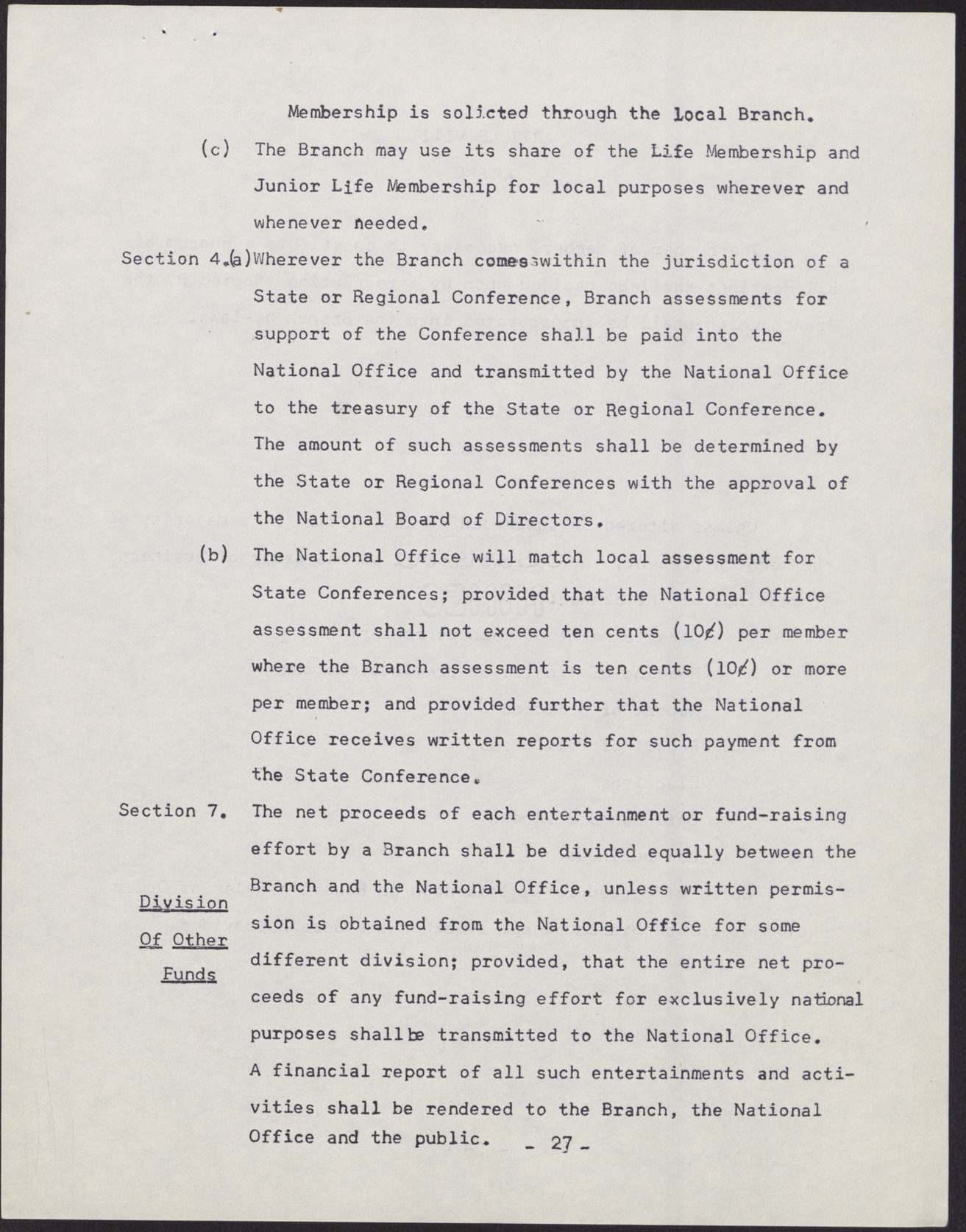 Amended Constitution and By-laws for branches of the NAACP (36 pages), no date, page 27