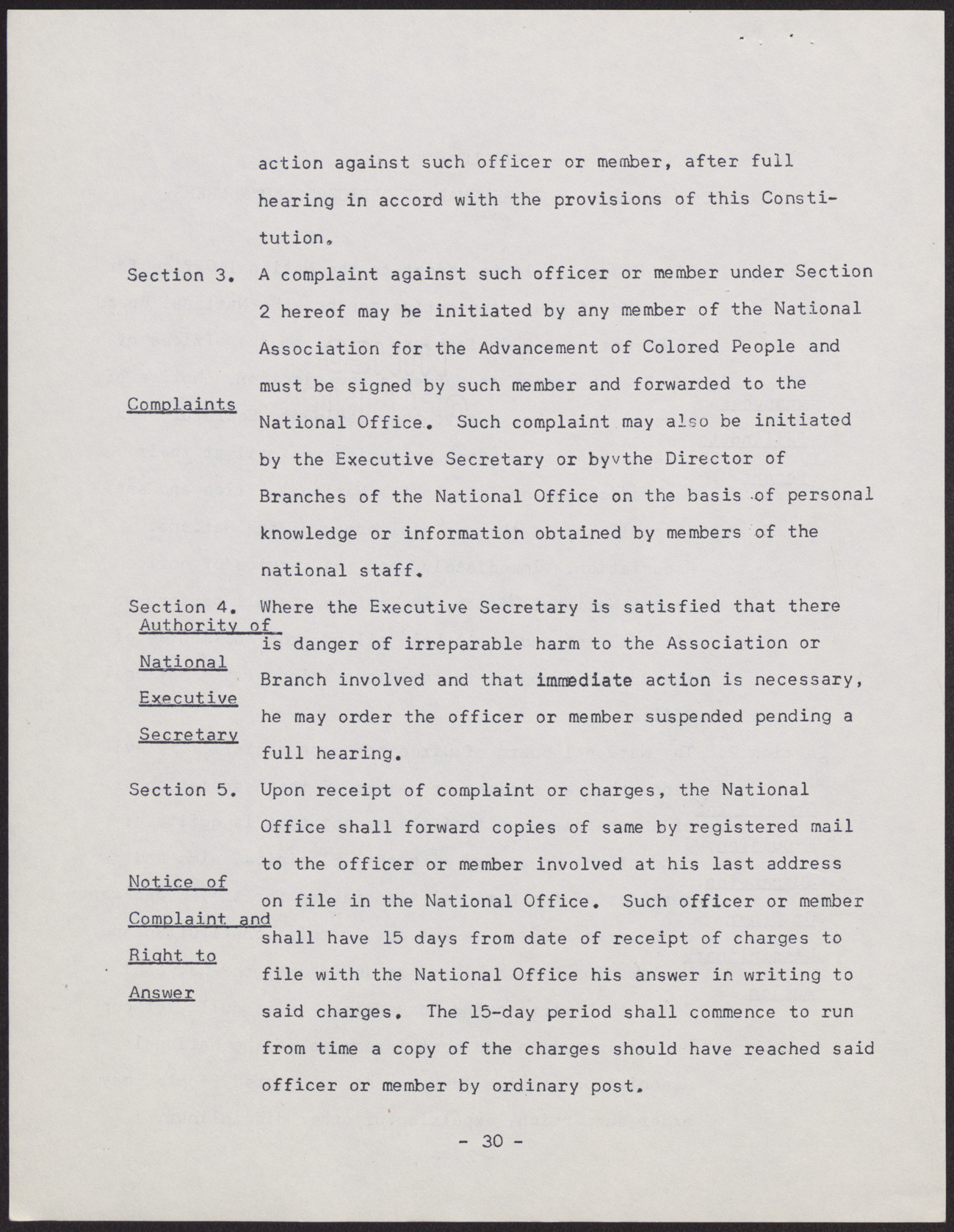 Amended Constitution and By-laws for branches of the NAACP (36 pages), no date, page 30