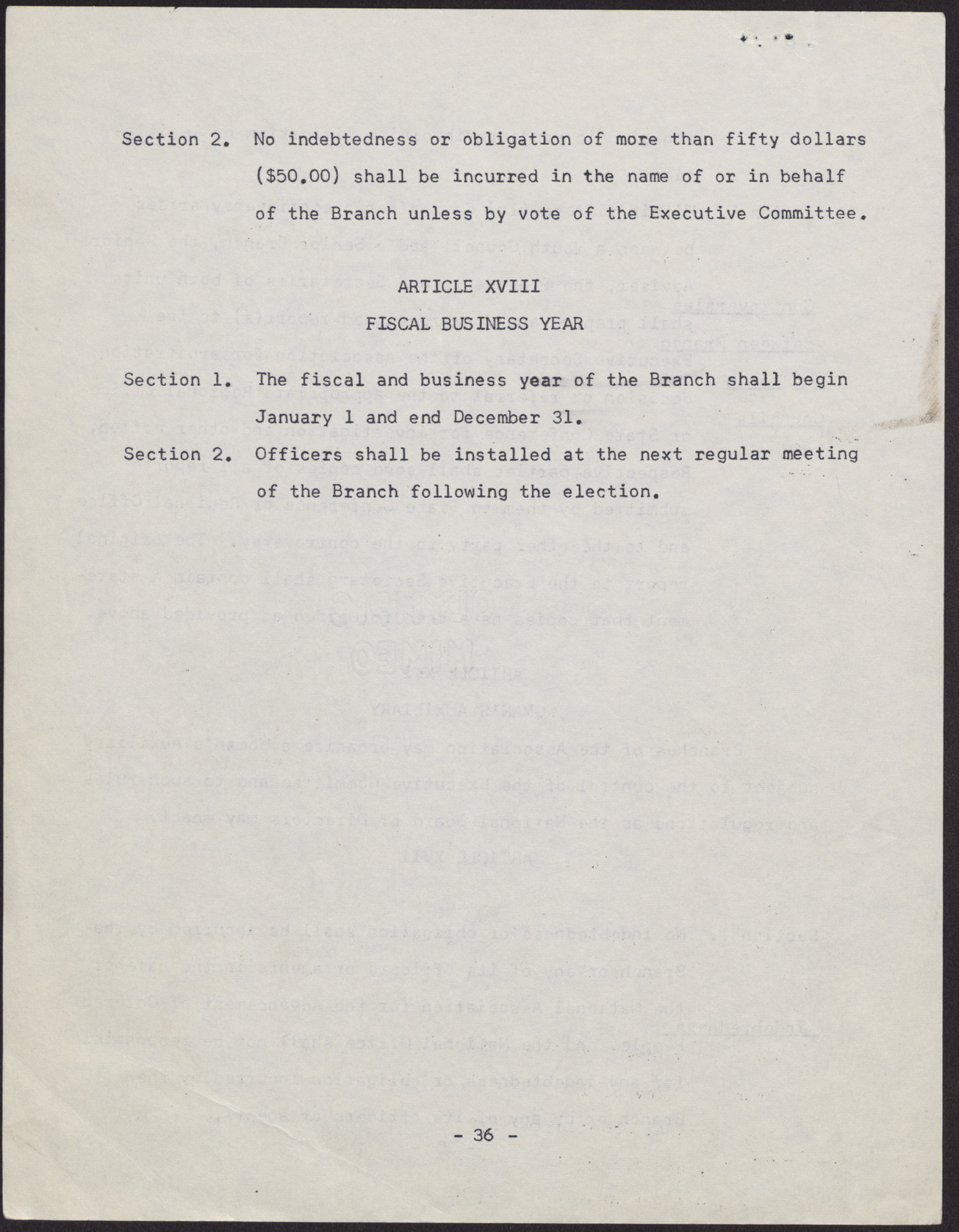 Amended Constitution and By-laws for branches of the NAACP (36 pages), no date, page 36